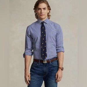 POLO RALPH LAUREN Men’s Navy Striped Slim Fit Regent Poplin Shirt Size 16 NWOT